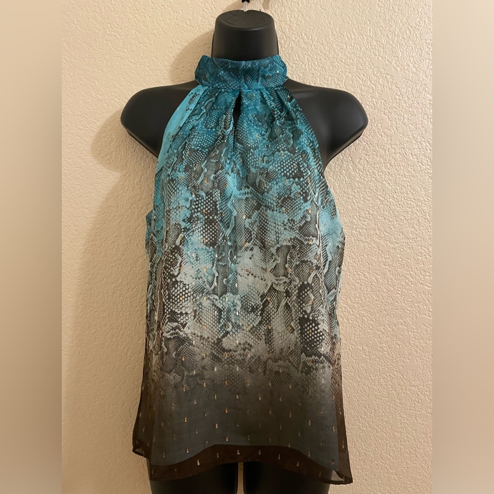 Blue Monograph halter top nwt